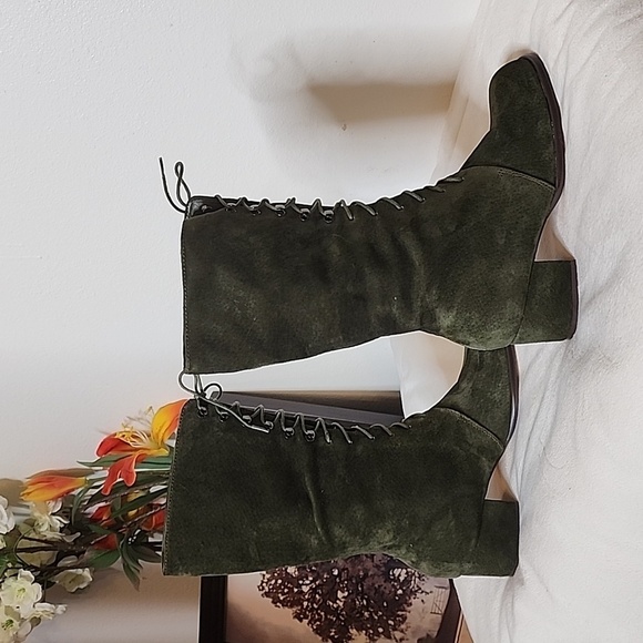 NEW Colin Stuart Victoria Secret Green Lace Up Moto Combat Boots Bohemian Army - Picture 9 of 14